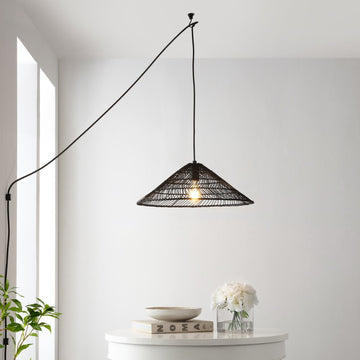 Nova 20.25" Farmhouse Coastal Rattan 180" Cord Plug-In or Hardwired LED Pendant - JONATHAN Y